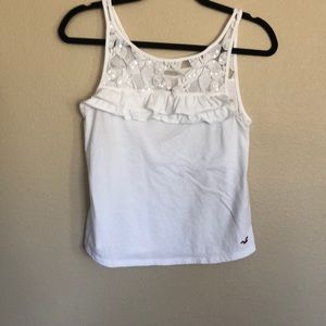 Hollister white with lace sequin and ruffles
